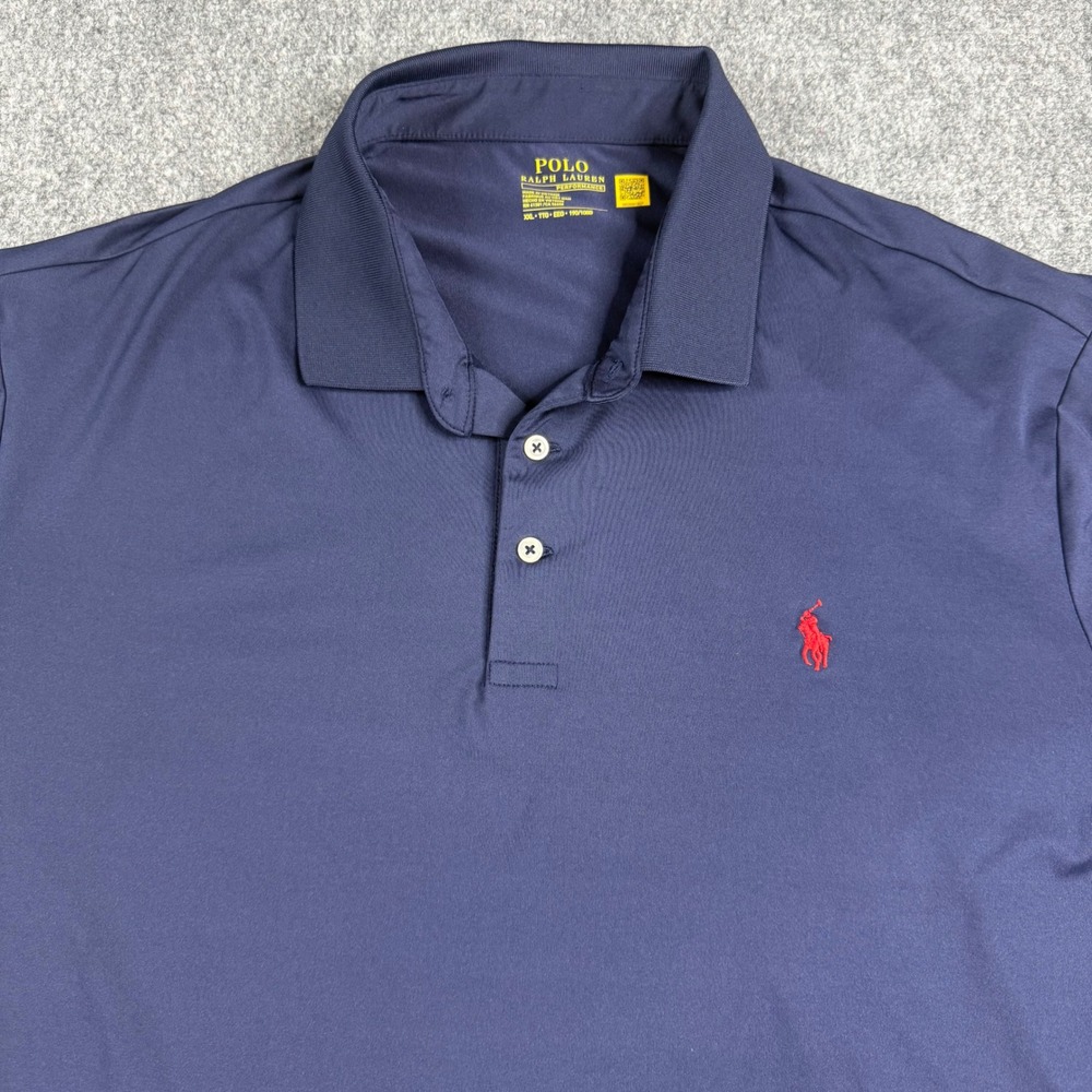 Polo Ralph Lauren Performance Polo Mens XXL Navy Blue Red Pony Stretch Golf